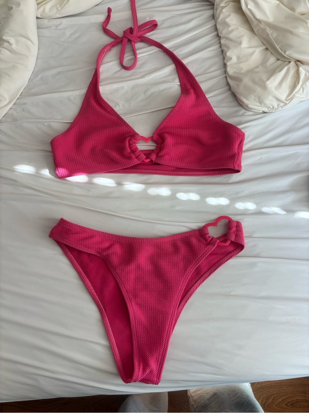 Heart-Accent Hot Pink Halter Bikini